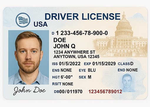 Sample driving license ID format