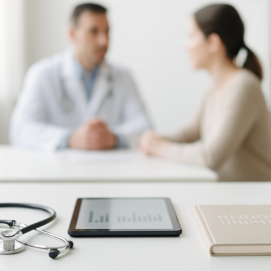 Doctor and patient consultation representing a medical, behavioral, and metabolic approach to sustainable weight loss